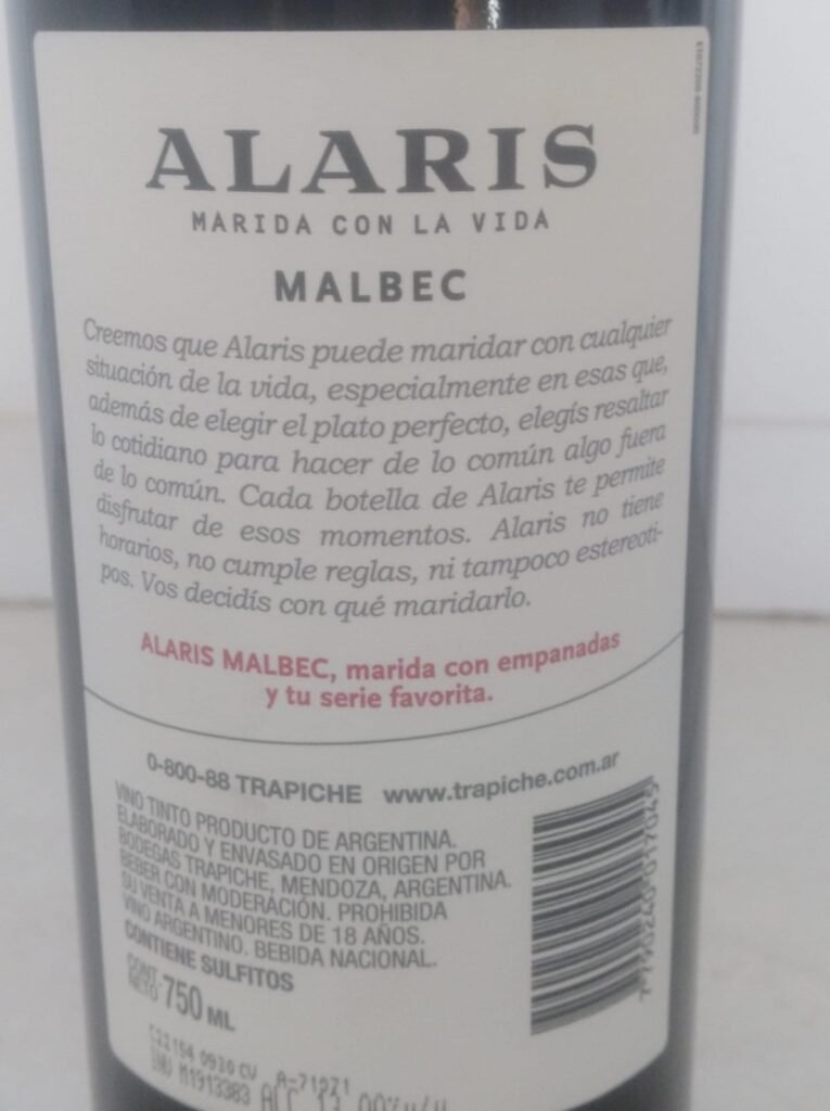 alaris trapiche malbec, trapiche winery, argentine wines, argentine malbec